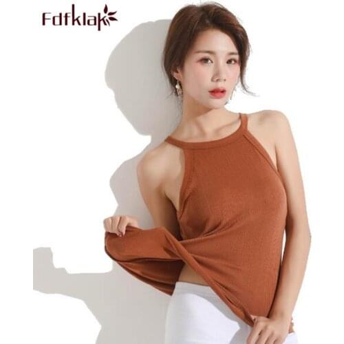 Fdfklak Sexy underwear t shirt women slim cotton crop top spring summer bottoming shirt bra-padded female T-shirt tee shirts