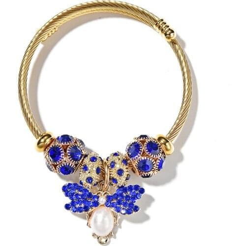 Bohimia Women Charm Bracelet Bijoux Fashion Bee Crystal Beads Pendant Cuff Bracelets Bangle Vintage Gold Color DIY Jewelry 2020