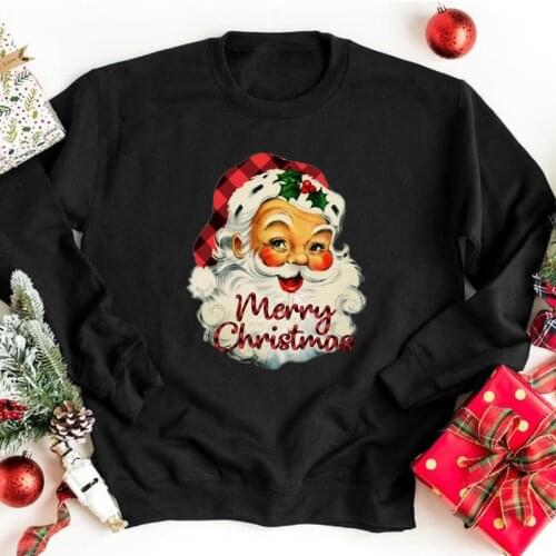 Colored Santa Merry Christmas Sweatshirt Vintage Women Graphic Holiday Gift Pullovers Funny Winter Long Sleeve Jumper Sweatshirt