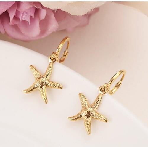 Gold African Dubai Filled Womens Drop Earring starfish Dangle Earring Charms Jewelry Earrings brincos Vintage girls kids gift