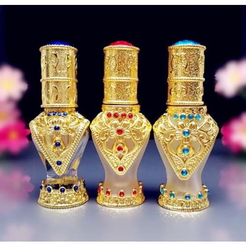 1pc 8ml Vintage Metal Perfume Bottle Empty Refillable Glass Stopper Dropper Bottle Hand Made Craft Gift for Christams