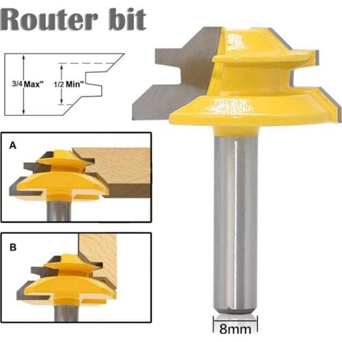 1Pcs 45 Degree Lock Miter Router Bit 8Inch Shank Woodworking Tenon Milling Cutter Tool Drilling Milling For Wood Carbide Alloy
