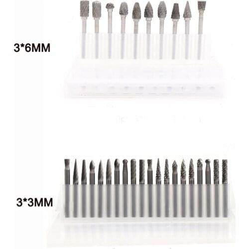 10/20PCS 2.35x6MM 3*3MM 3*6MM Tungsten Steel Carbide Burr Cutter Rotary Tool Burr Double Diamond Cut Rotary Polishing Tools