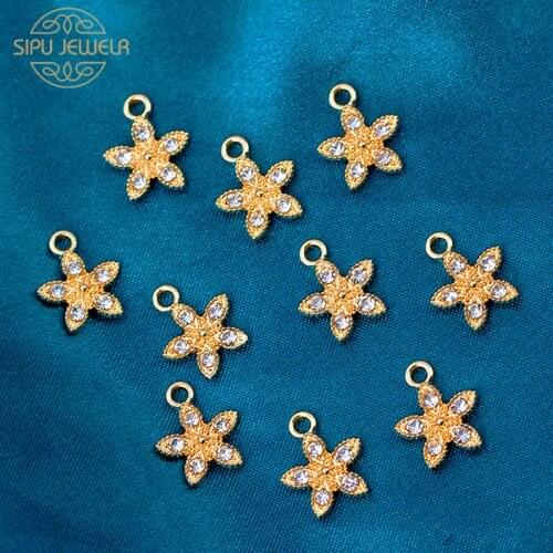 10Pcs Charms 14*12mm Gold Color Alloy Crystal Flower Pendant Handmade Making Plant Stars Charm DIY Earrings Jewelry Accessories