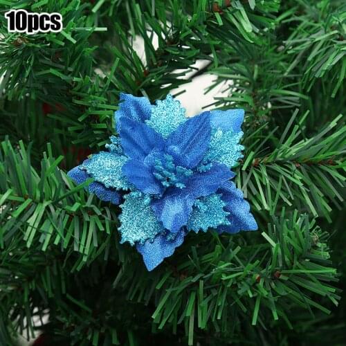 10pcs Christmas Flowers Polyster + Glitter, Cloth + Plastic Poinsettia Glitter Flower Tree Hanging Party Xmas Decoration