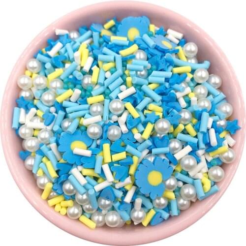 100g Blue Daisy Flower Mix Polymer Slices Hot Clay Sprinkles for Slime Shaker Cards Filling Accessories DIY Nail Art Decor Craft