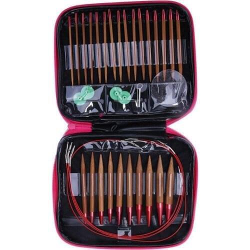 13 Pairs 2.75-10mmCircular Knitting Needles Set Carbonized Bamboo Interchangeable Circular Weaving Tools Yarn Needle