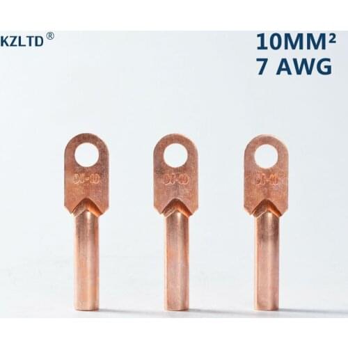 20PCs/Lot Copper Tube Battery Terminals 10mm / 7AWG 8MM / 0.31" Bolt Hole Battery Cable Lugs DT-10