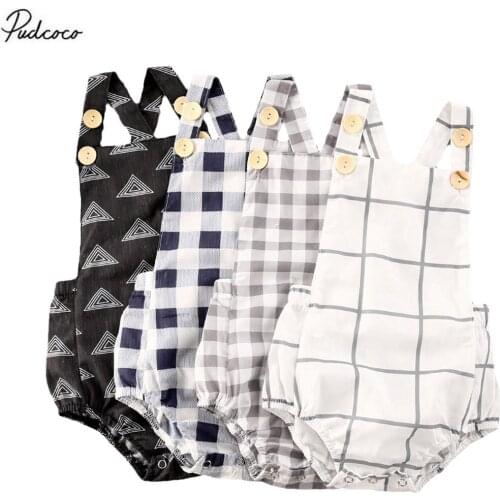 2020 Infant Baby Girl Sleeveless Overall Ruffle Romper 4 Colors Plaid Jumpsuit Cotton & Linen Outfit Clothes 0-24 Months