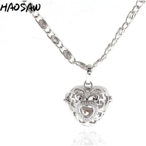 27mm Rhodium Necklace Heart Shape Flower Hollow DIY Cage High Quality Alloy Material For Women Jewelry Necklact Pendnt Findings