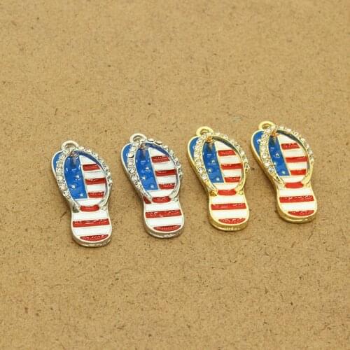 4pcs New Design Flag Slippers Earring Charms With Shiny Rhinestone Personality Necklace Bracelet Anklet Pendant Diy Jewelry Make