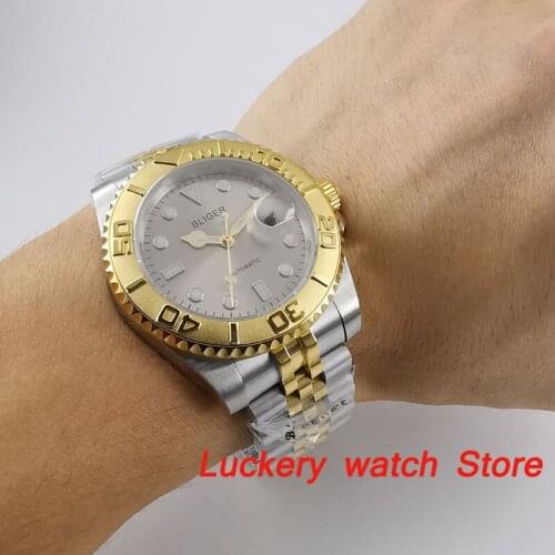 40mm bliger mens watch gray dial luminous mark date sapphire glass golden Bezel miyot Automatic movement watch BA221