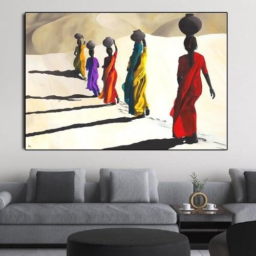 African Woman Walking in Desert Painting on Canvas Posters and Prints Scandinavian Canvas Art Wall Picture for Living Room Decor