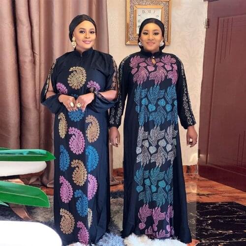 African Women Dashiki Dresses Colorful Hot Drill Chiffon Long Sleeve Boubou Clothes Abaya Dubai Robe Africa Long Dress