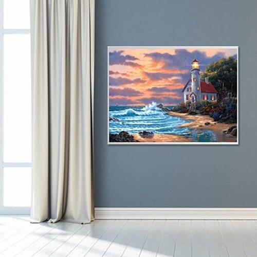 Diy Diamond Painting Cross Stitch House Seascape Lighthouse Diamond Embroidery Round/Square European Gift Home Decoration
