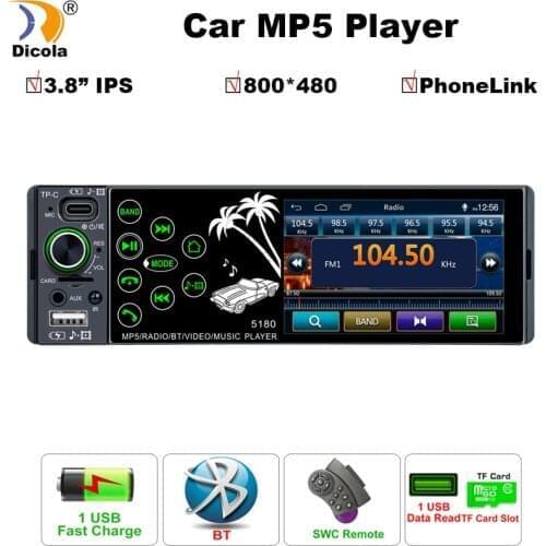 3.8 Inch Car Radio Multimedia MP3 MP5 Player With Bluetooth FM Audio Car Stereo Receiver 1 Din USB TF Support Rear View Camera