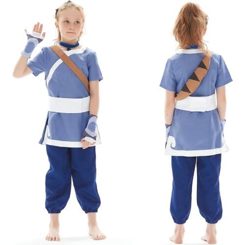 Kids Children Anime Avatar: the last Airbender Katara Cosplay Costumes Jumpsuit Outfits Girls Halloween Carnival Suit Xmas Gift