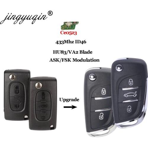 Jingyuqin 2/3 Buttons Modified Filp Folding Remote Car KeyFor Peugeot 307 407 607 HU83/VA2 Blade ASK/FSK 433MHz ID46 Chip CE0523