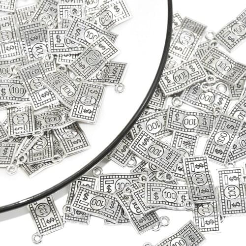 MENGJIALE Hot sell 25pcs/lot metal antique silver charms Dollar & Money charms pendant fit necklace jewelry findings 20*10mm