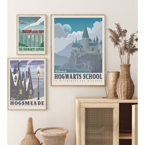 Retro Travel Landscape Train School Wall Art Canvas Painting Nordic Posters and Prints Wall Pictures for Living Home Decoration