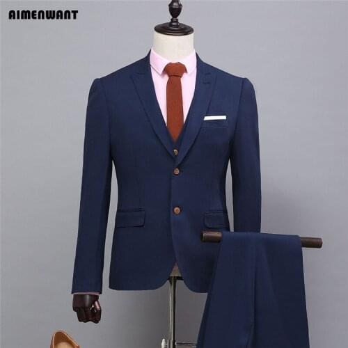 AIMENWANT Tailored Jackets Cheap Formal Suits England Slim Fit Work Suit 3piece Navy Blue Blazer Stage Show Suits Custom Made