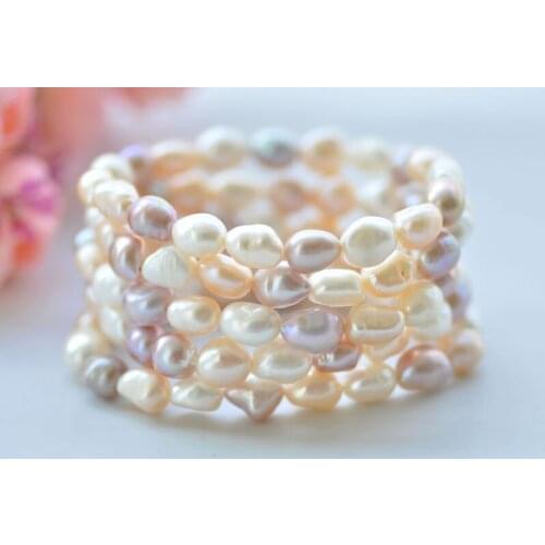 P7236 Stretch 8" 11mm Pink Lavender White Baroque Freshwater Pearl Bracelet