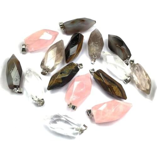 Natural Stone Faceted crystal Pendant Cylindrical Exquisite Pendants charms for Jewelry making DIY Necklaces Accessories 15x40mm
