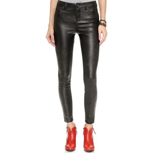 Casual Style Womens Winter Leather Pants Black Color Slim Fit Sexy Leather Trousers Women Plus 2XL Size Army Pantalon Femme