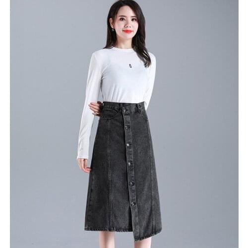 Plus Size M-5XL Womens Long Denim Skirts Irregular A-line Casual Long Skirts