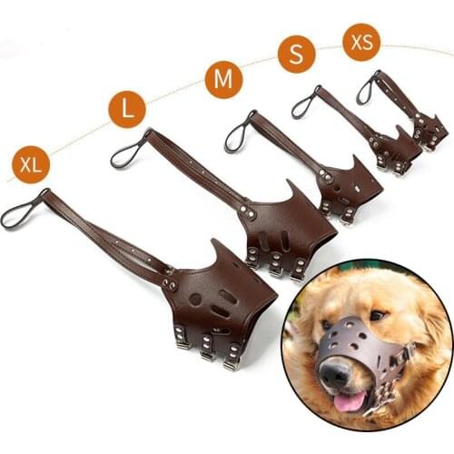 PU Leather Adjusting Pet Dogs Muzzle 7 Sizes Plastic Strong Dogs Muzzle Basket Design Anti-biting Dog Mouth For Dogs Cats