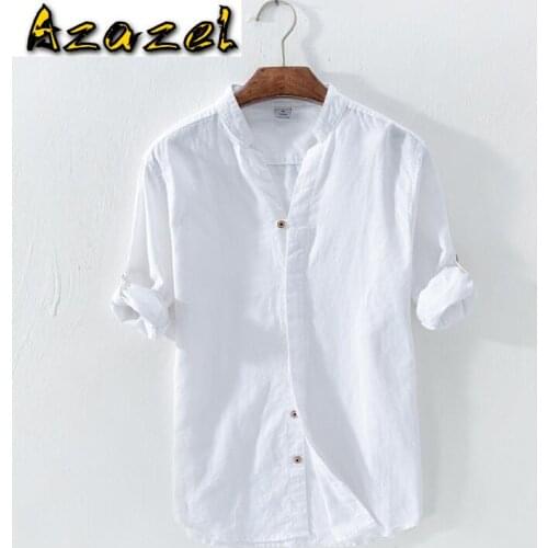 Hot Spring Summer New Mens cotton Breathable Long sleeve shirt Men Fashion casual stand collar solid color linen shirts M-3XL