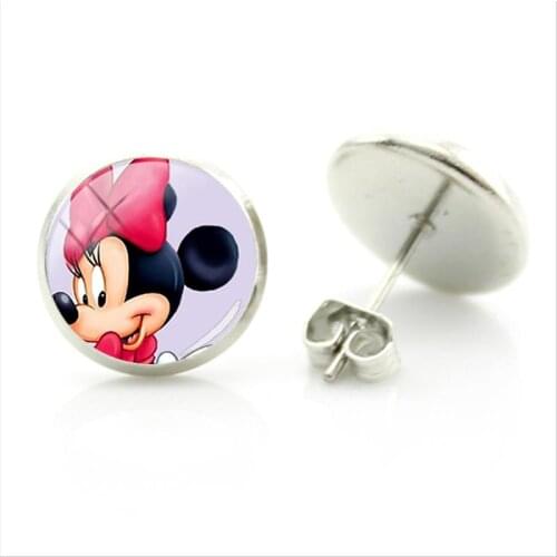 Disney 2021 Cute Minnie Painting Earrings New Minnie Hook Earrings Handmade Round Glass Dome Jewelry Gifts For Women