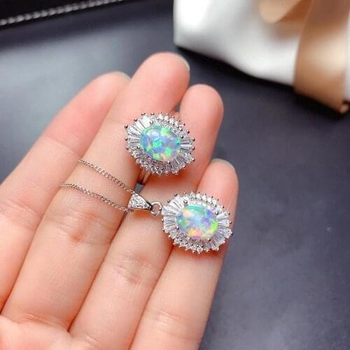 The Best Wedding Gift Opal jewelry set Natural Real Opal 925 sterling silver 1pc pendant,1pc ring