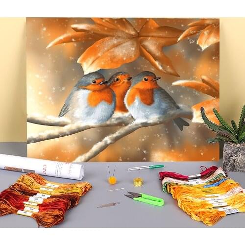 Bird Animal Printed Fabric 11CT Cross-Stitch Embroidery Full Kit DMC Threads Handmade Craft Needlework Hobby Wholesale Mulina