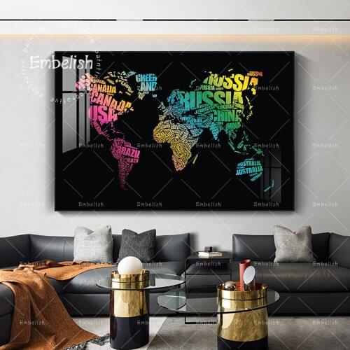 Embelish Colorful World Map Office Artworks For Living Room Home Decorative Caudros Wall Art Pictures HD Print Canvas Painting