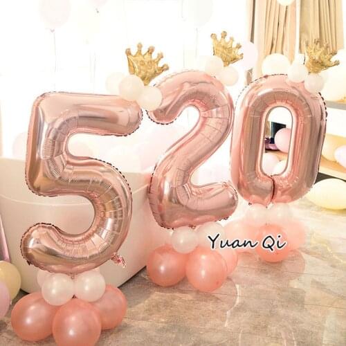 15pcs/set Rose Gold Foil Number Balloons gold crown balloon Birthday Party Decoration Wedding Valentines Day Supplies balloon