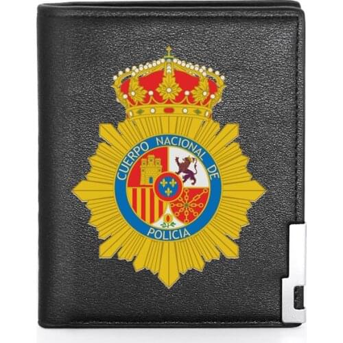 High Quality Classic Placa de policía española Spain Police Badge Printing Leather Wallet Credit Card Holder Short Purse