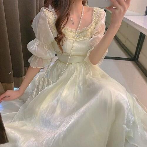 Elegant Long Fairy Dress French Slash Neck Women Reflective Fairy Dress Classy Royal Ball Wedding Banquet Princess Dress Summer