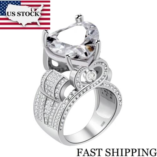 USA STOCK Uloveido Love Heart Engagement Rings for Women Big Statement Ring with Stone Cubic Zirconia Wedding Jewelry Gifts Y429