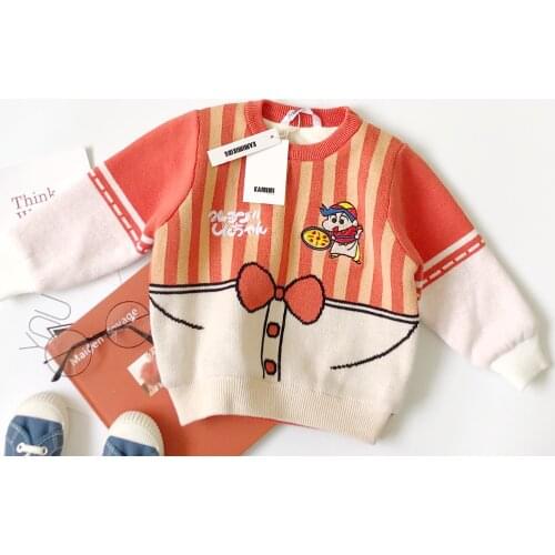 Tonytaobaby Winter New Orange Stripe Chef Pizza Plush Sweater Boys and Girls Childrens Wear