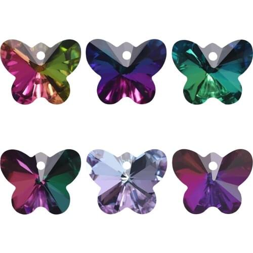 14/18MM Exquisite Austrian Crystal Butterfly Pendant Colorful Glass Loose Beads for Jewelry Making Charm Necklaces Earrings DIY