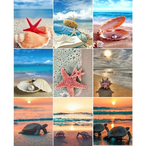 5D DIY Diamond Painting Beach Landscape Full Square/Round Drill Cross Stitch Kits starfish shell Mosaic Stickers Home Decoration