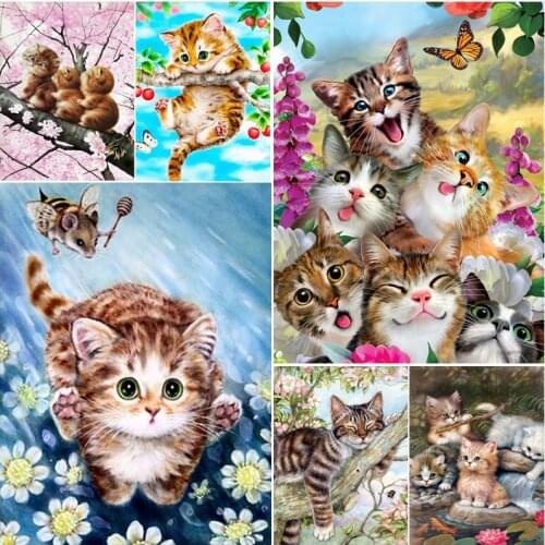 5D DIY Diamond Paintings Cat Cross Stitch Animal Full Drill Embroidery Kits Rhinestone Mosaic Home Wall Art Pictures Decoration