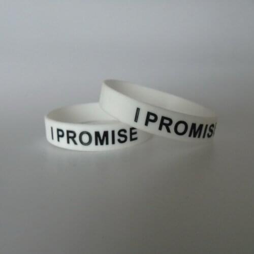 Free Shipping 50PCS/Lot "I PROMISE" Debossed&ink Filled White Color Rubber Band For Gifts P032201