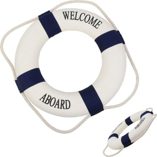 Decorative Welcome Aboard Nautical Lifebuoy Ring Wall Hanging Home Decoration (Blue, 35cm)