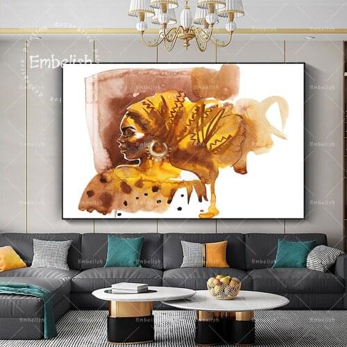 Embelish Watercolor African Woman With Turban Portrait Wall Pictures For Living Room Modern Home Decor Poster HD Canvas Painting