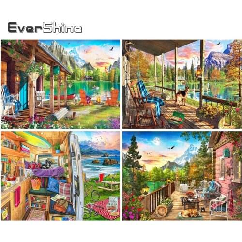 Evershine 5D DIY Diamond Painting House Handmade Gift Diamond Embroidery Scenery Diamond Mosaic Lake Home Decorations