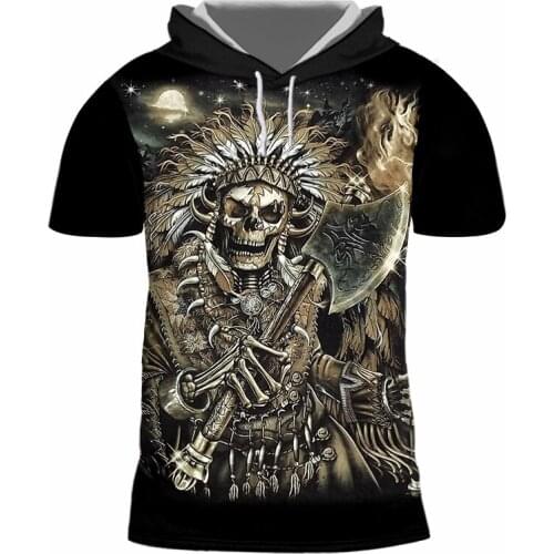 IFPD EU Size 3D Indians Skeleton Warrior Print Hooded Tshirt Men Summer T Shirts Short Sleeve Hip Hop Harajuku Top Drop Ship