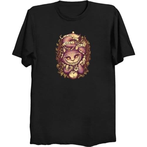 Cheshire Cat T Shirt Alice In Wonderland Shirt Cotton Fantasy Vintage Were All Mad Here Tshirt Art Nouveau Moon Cat T-Shirt