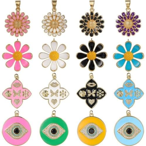 Juya DIY Fashion Pendant Necklace Bracelet Making Accessories Handmade Enamel Colorful Flower Greek Evil Eye Charms Supplies